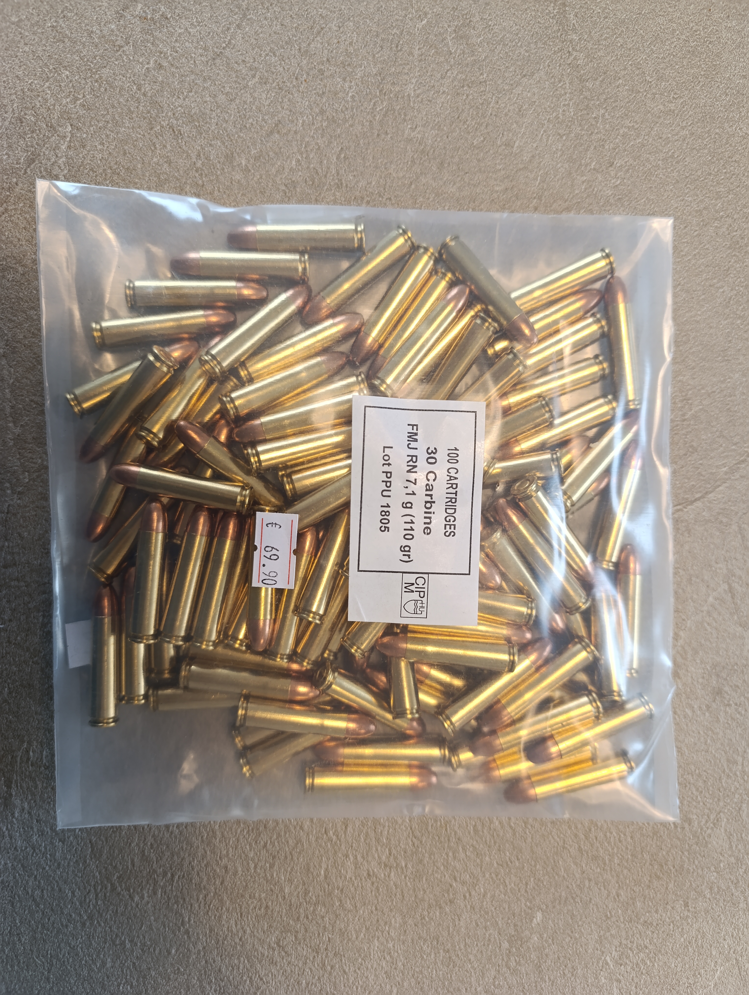 PPU .30 Carbine FMJ 110grs  100er Beutel PPU .30 Carbine FMJ 110grs  100er Beutel